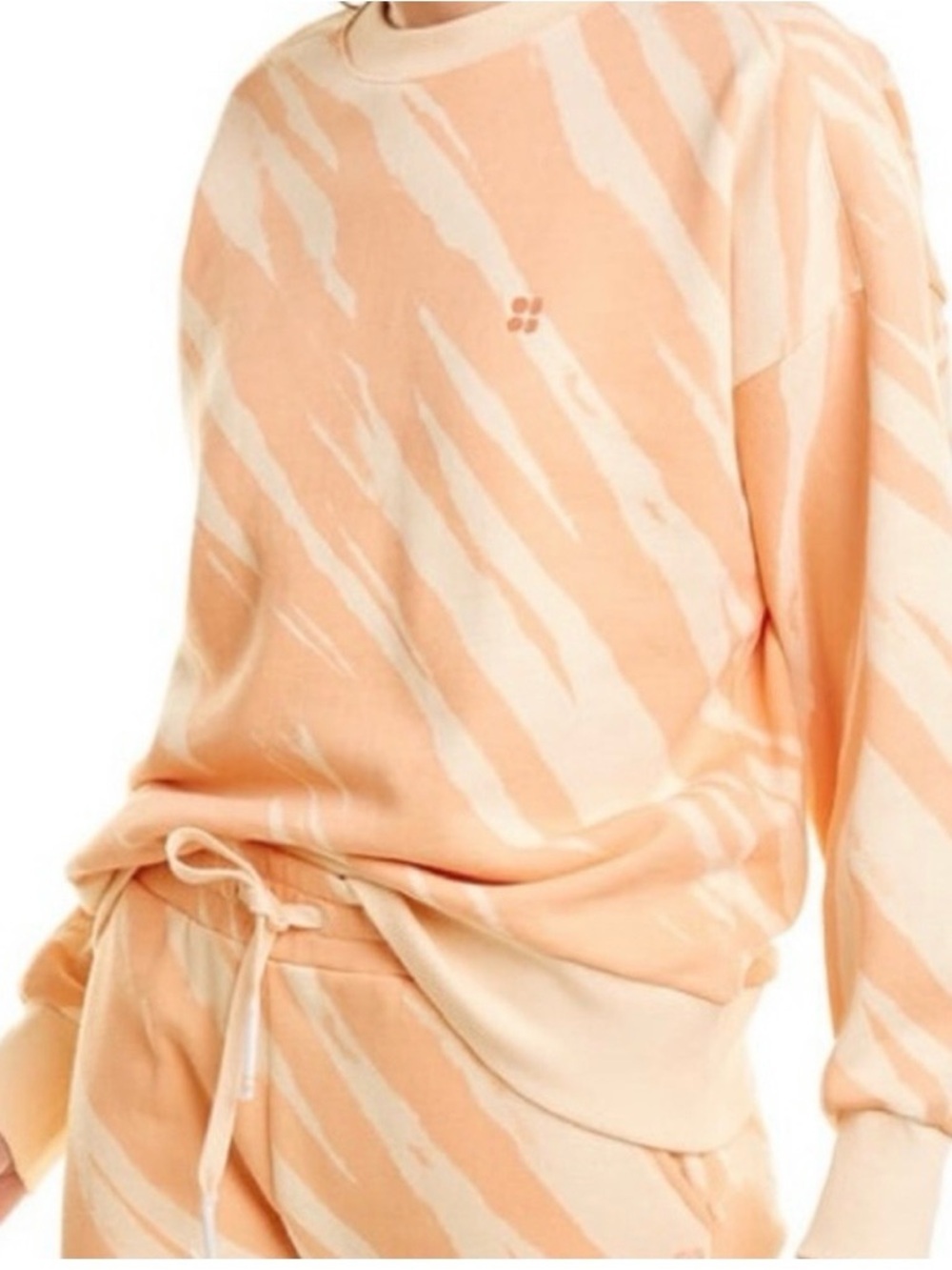 Sweaty Betty Peach Cream Abstract Print Crewneck Sweatshirt Size Small
